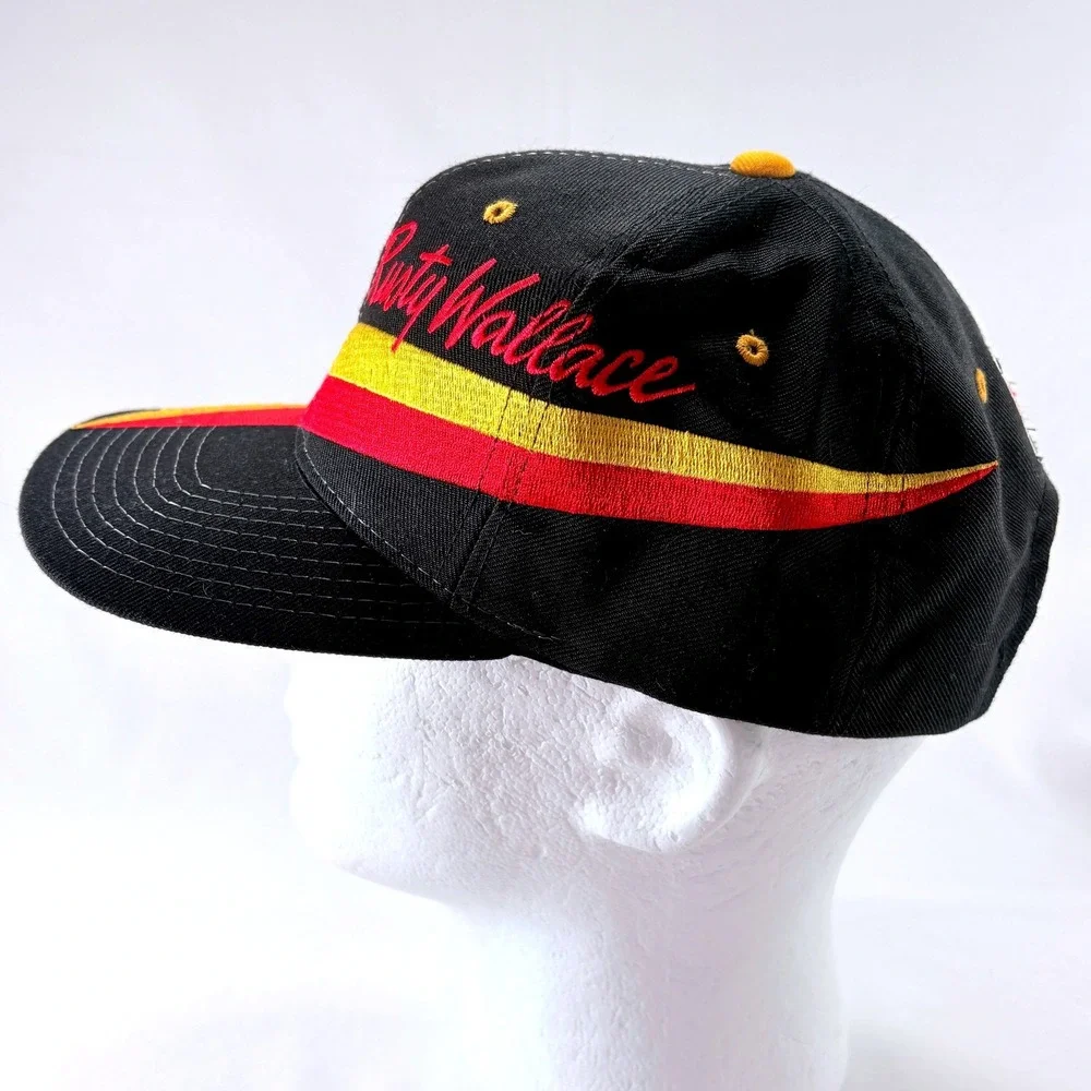 Vintage 90s Nutmeg Mills Rusty Wallace 2 Black Snapback Racing Hat Cap